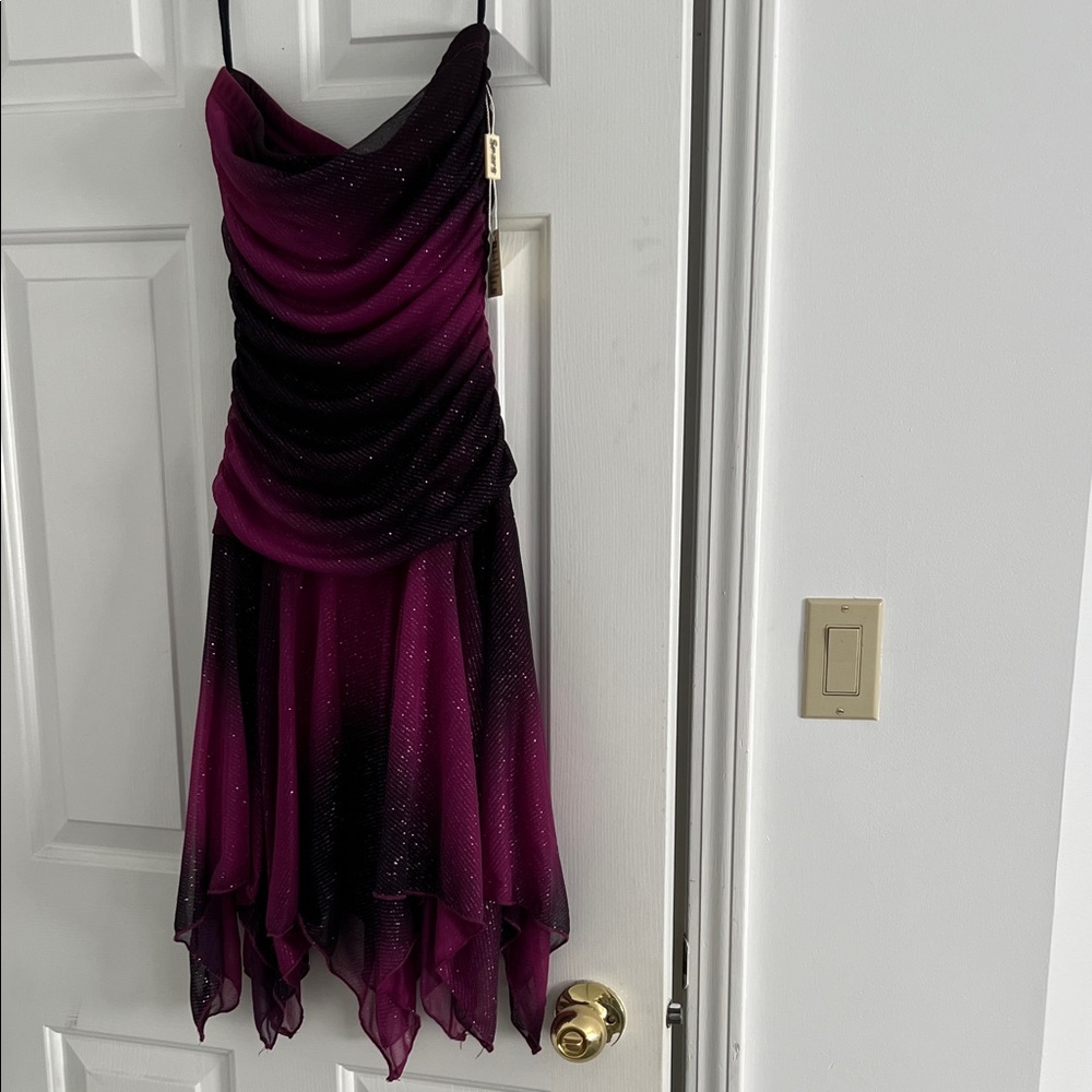 Jolie Strapless Dress in Deep Purple and Black